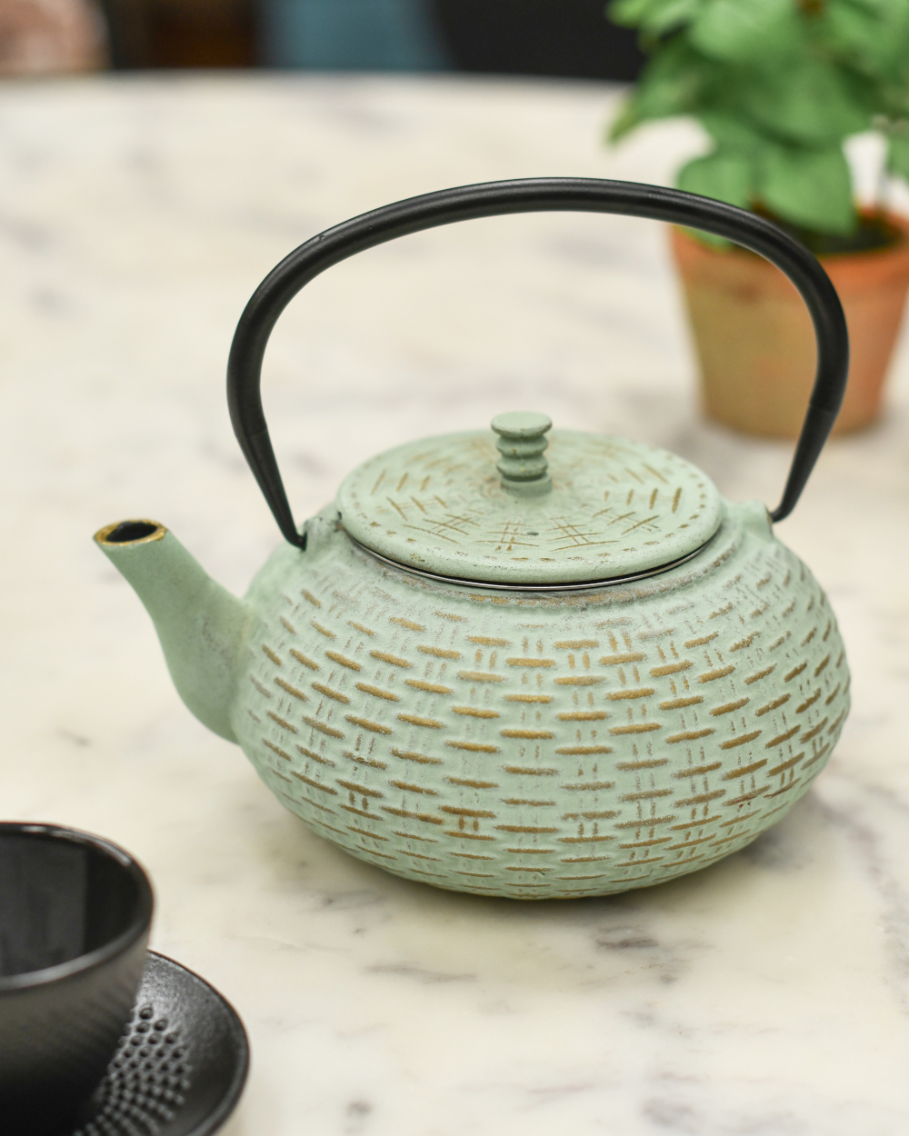 Pale Green and Gold Cast Iron Teapot