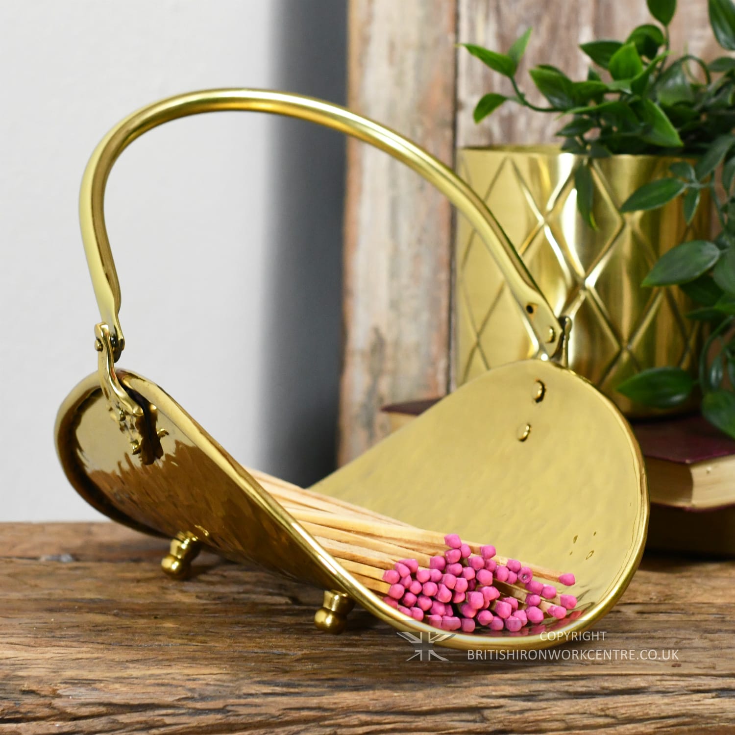 Classic Polished Brass Fireplace Match Stick Holder