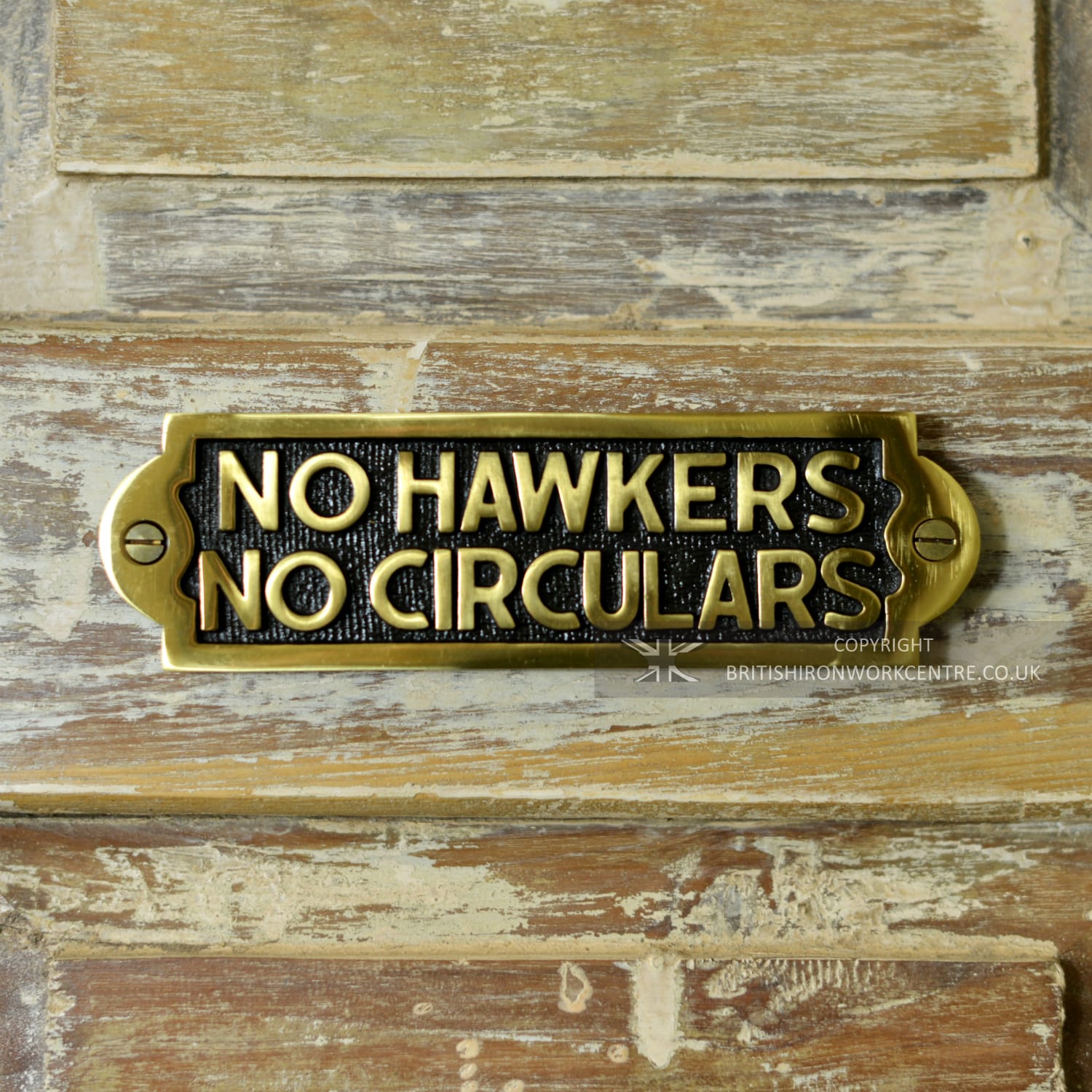 No Hawkers No Circulars Polished Brass Door Sign
