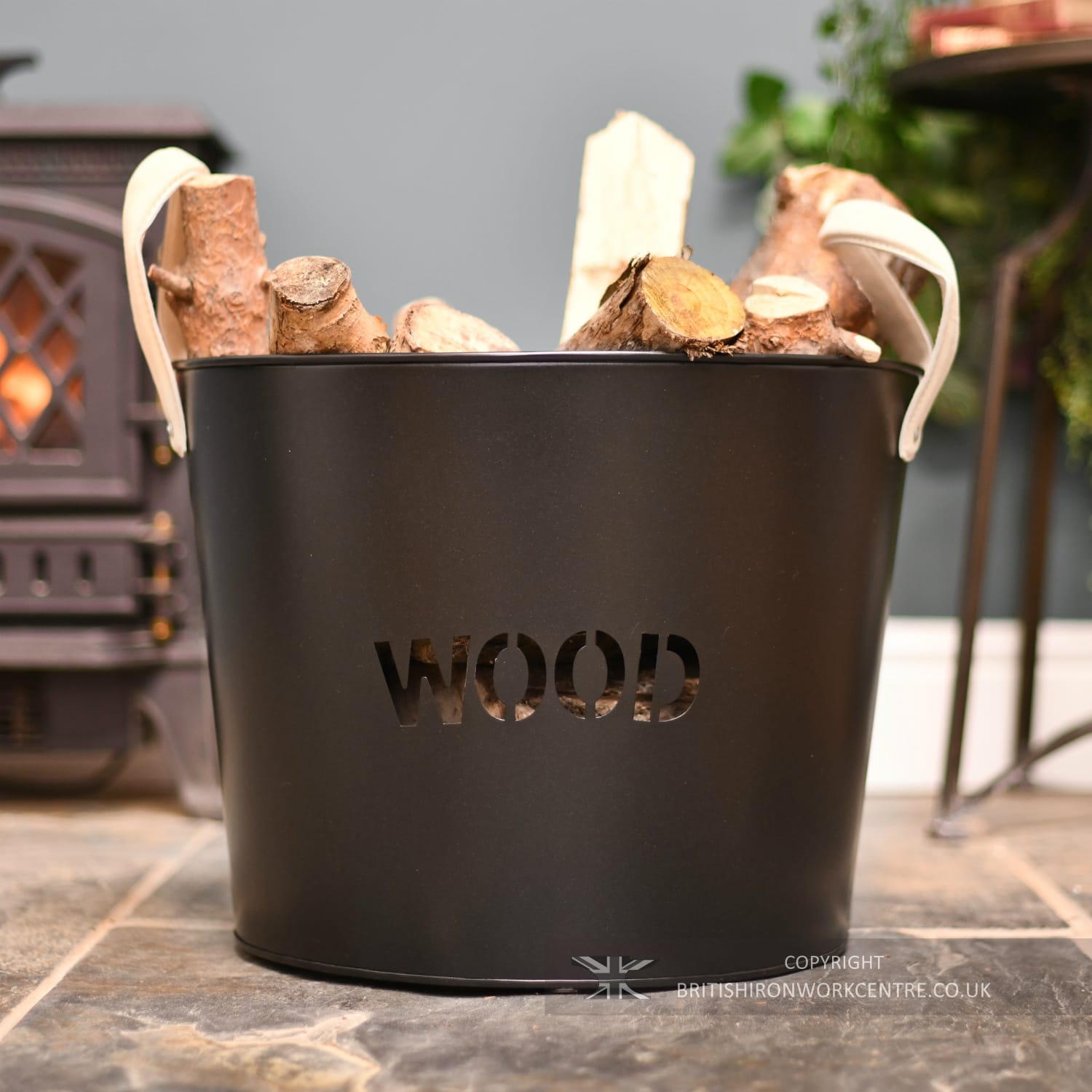 Black 'Wood' Cut-Out Fireside Log Ba…