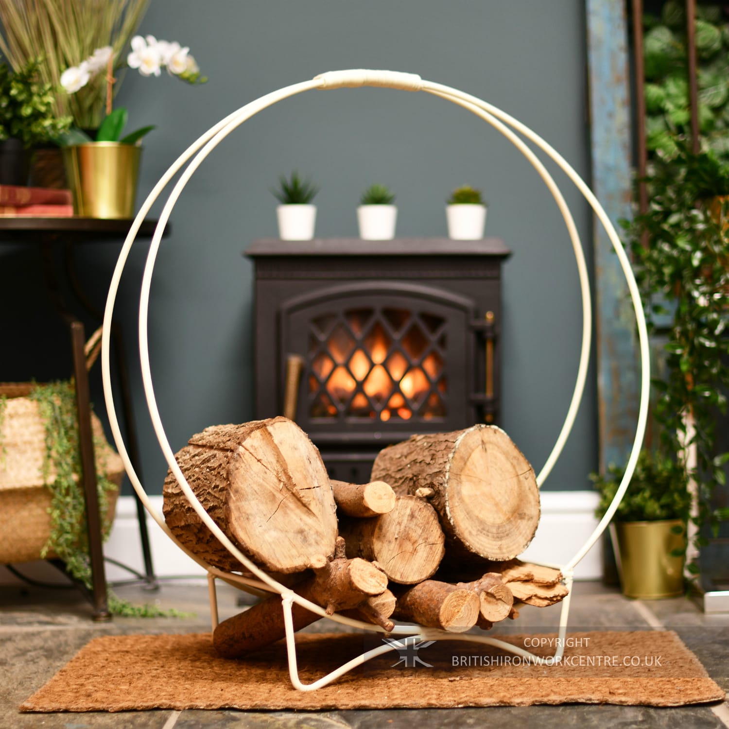Cream Minimalistic Round Log Basket