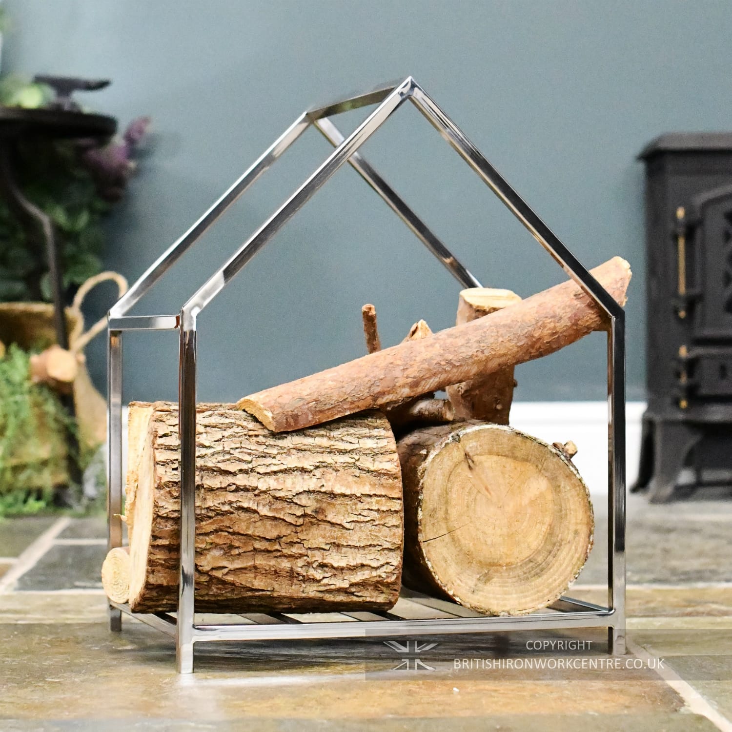 Polished Steel Contemporary Log Basket