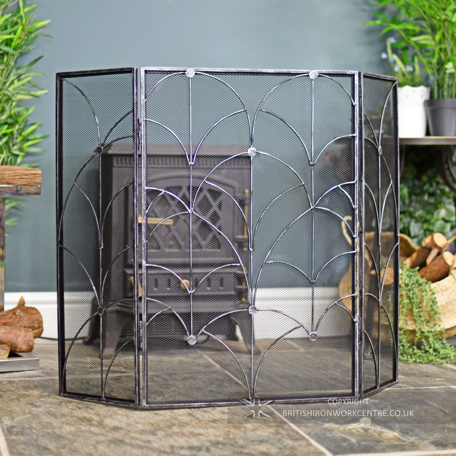 Antique Black and Silver Vintage Three Fold Fire Guard