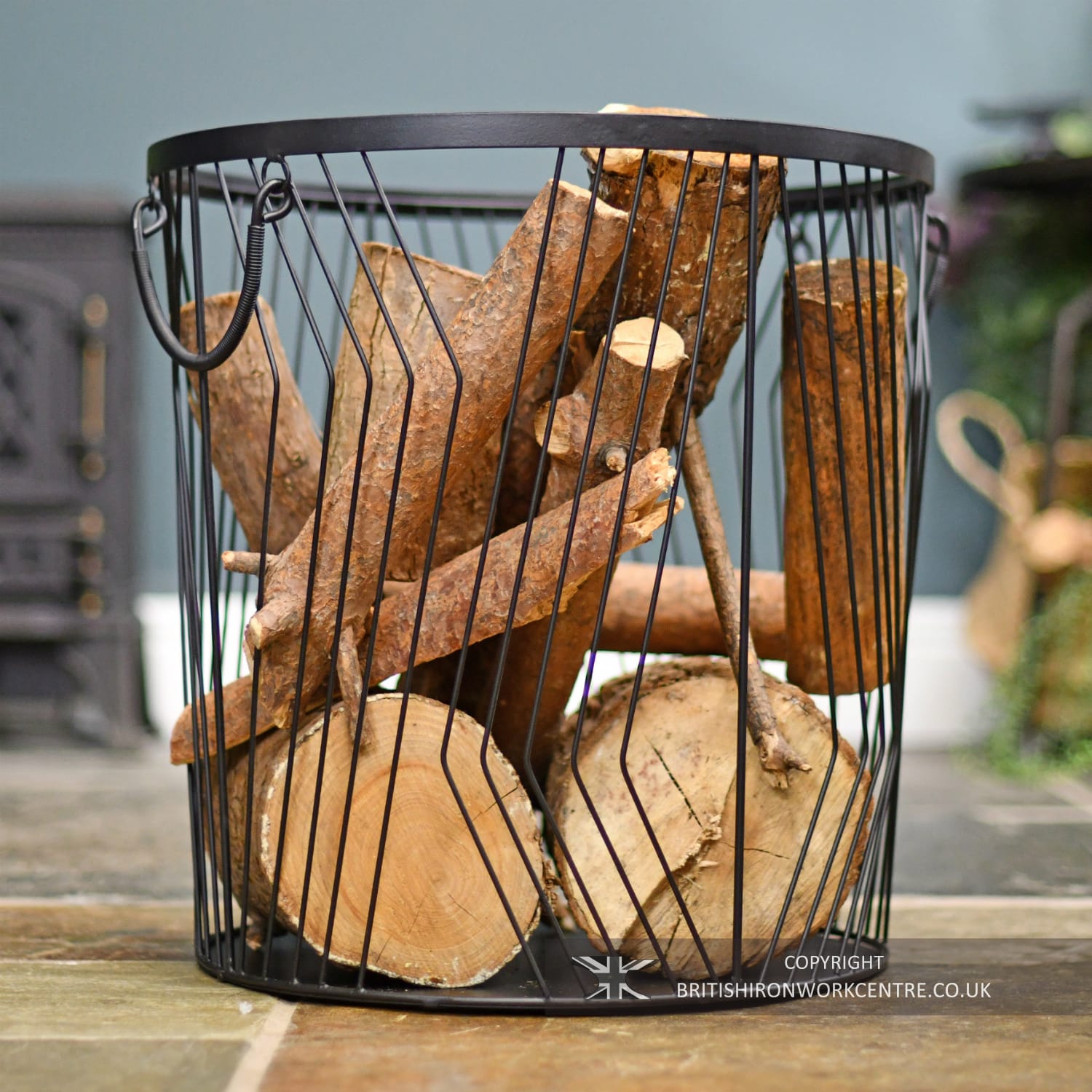 Large Black Wire Work Design Log Basket