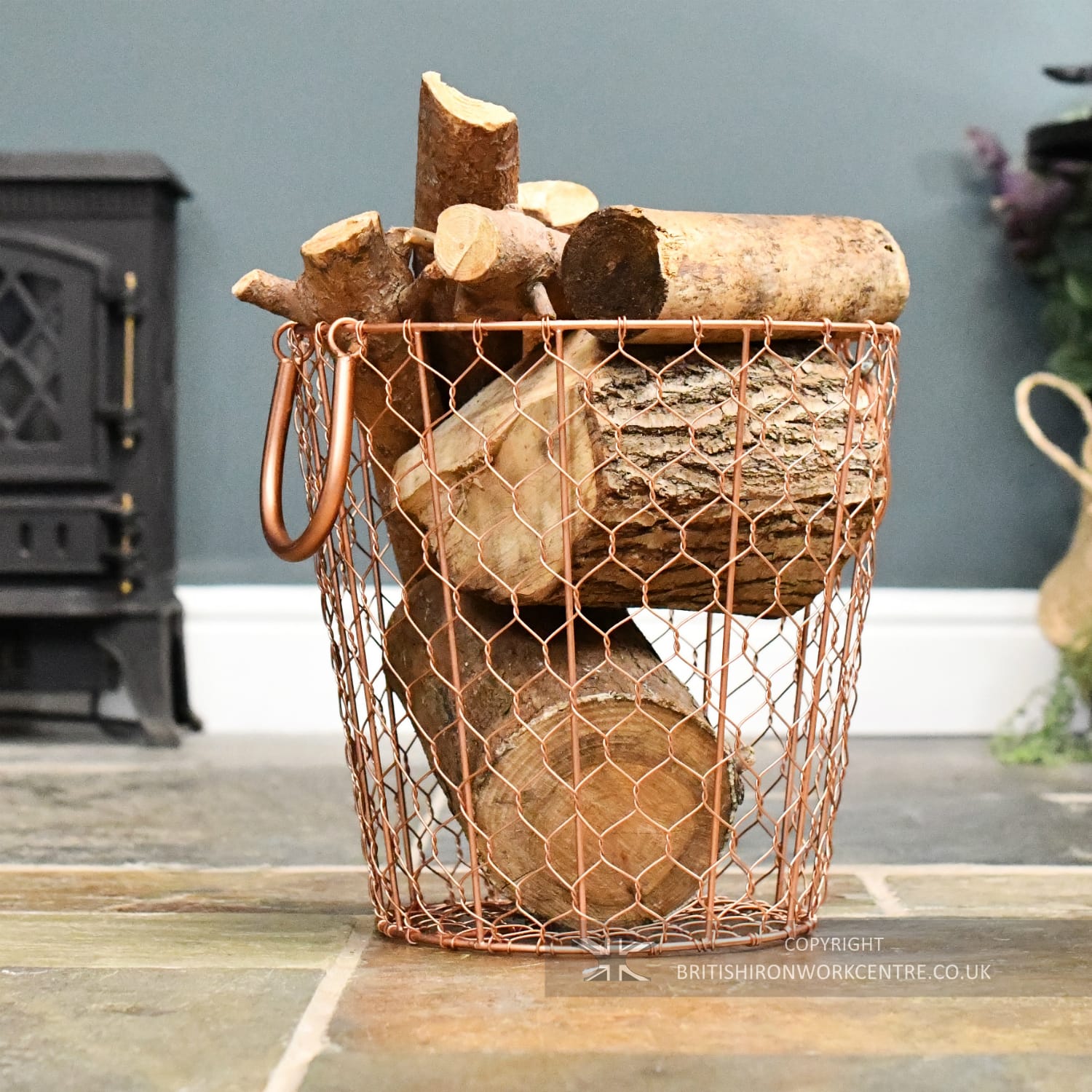 Small Rose Gold Finish Wire Design Log Basket
