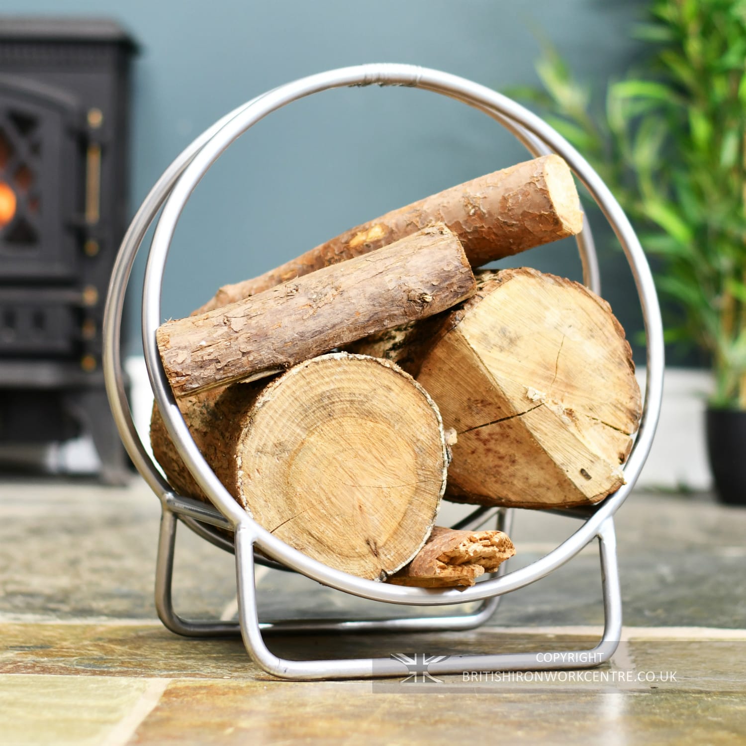 Small Silver Rounded Contemporary Fireside Log Basket