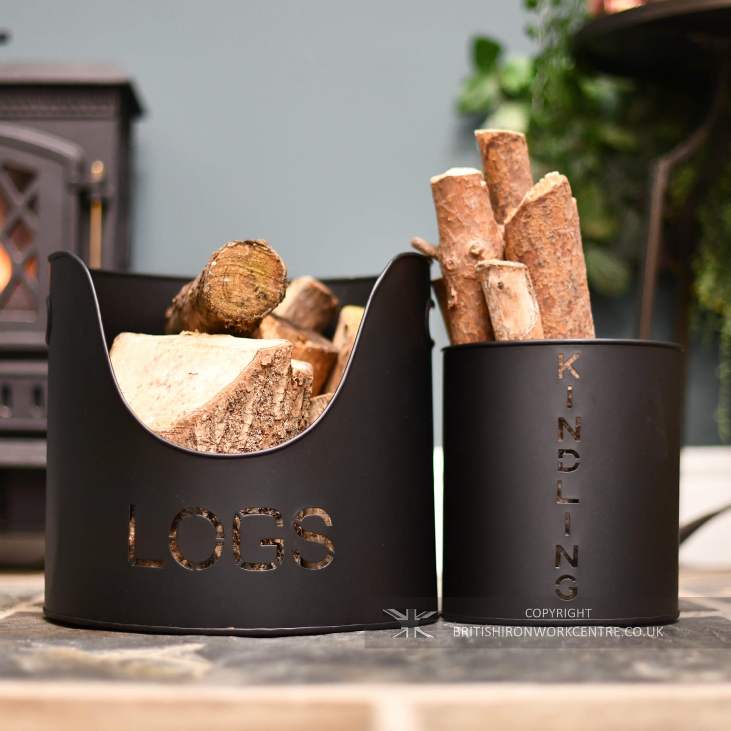 Black Contemporary 'Kindling' and 'Logs' Basket Set