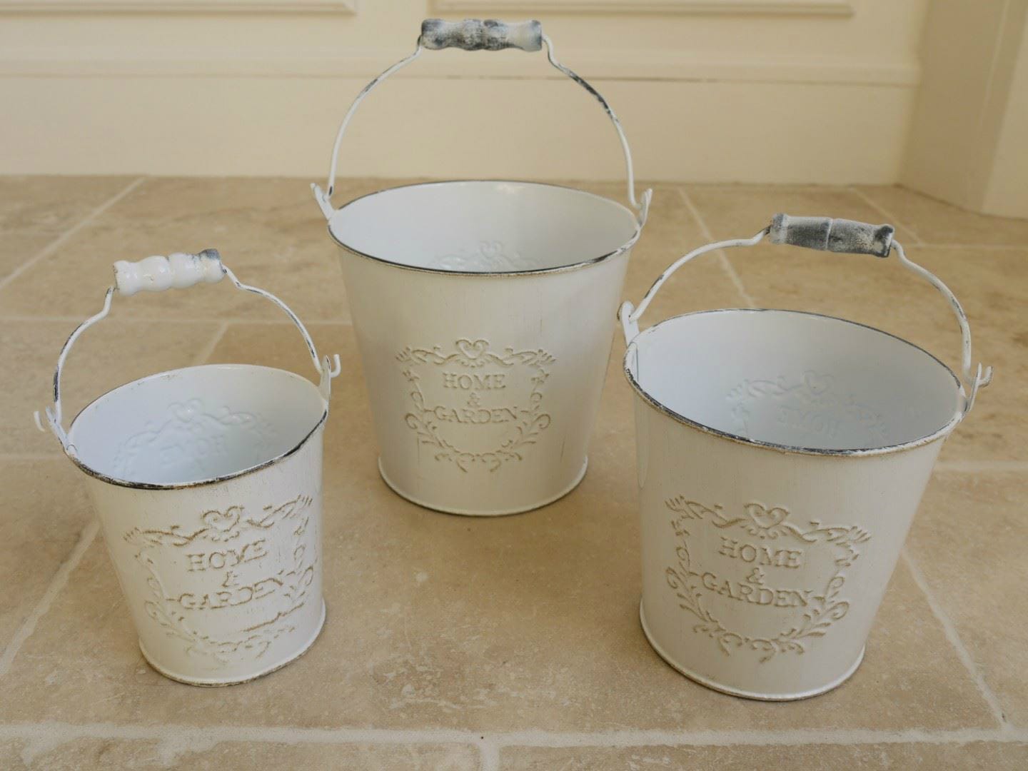 Vintage White Buckets (Set of Three)