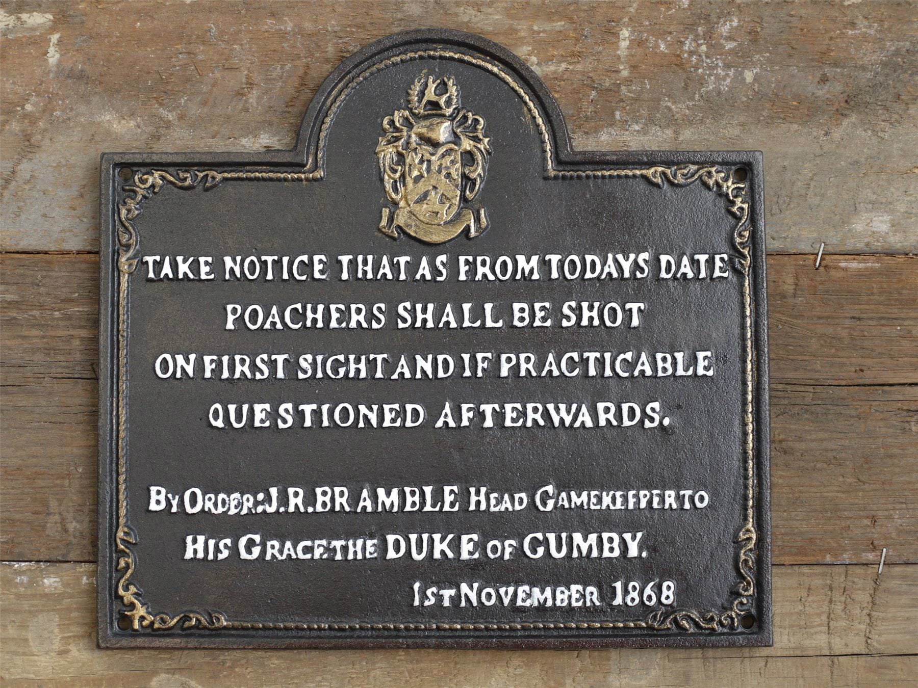 'Poaching' Cast Iron Sign