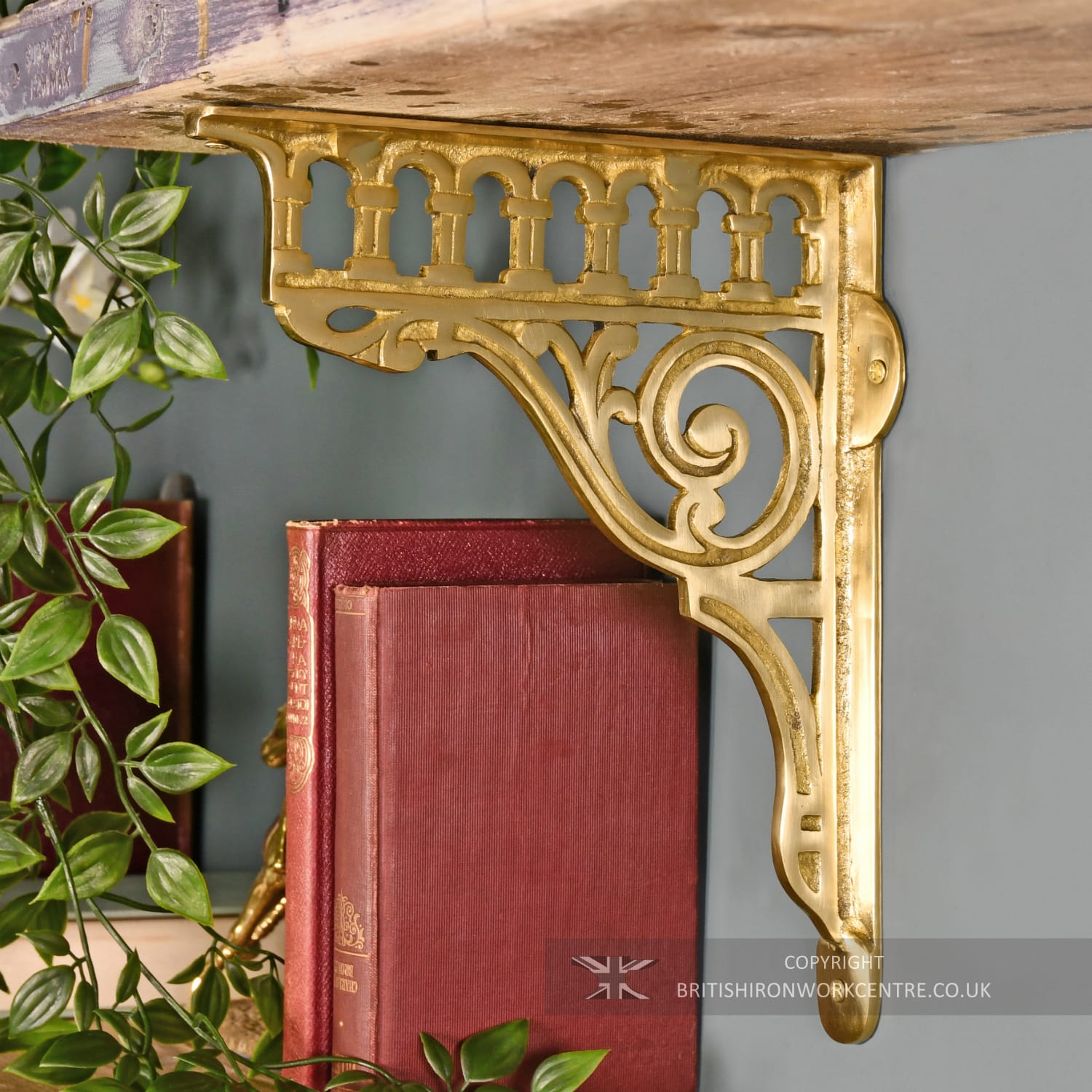 Polished Brass Railway Station Shelf Bracket 26 x 21cm