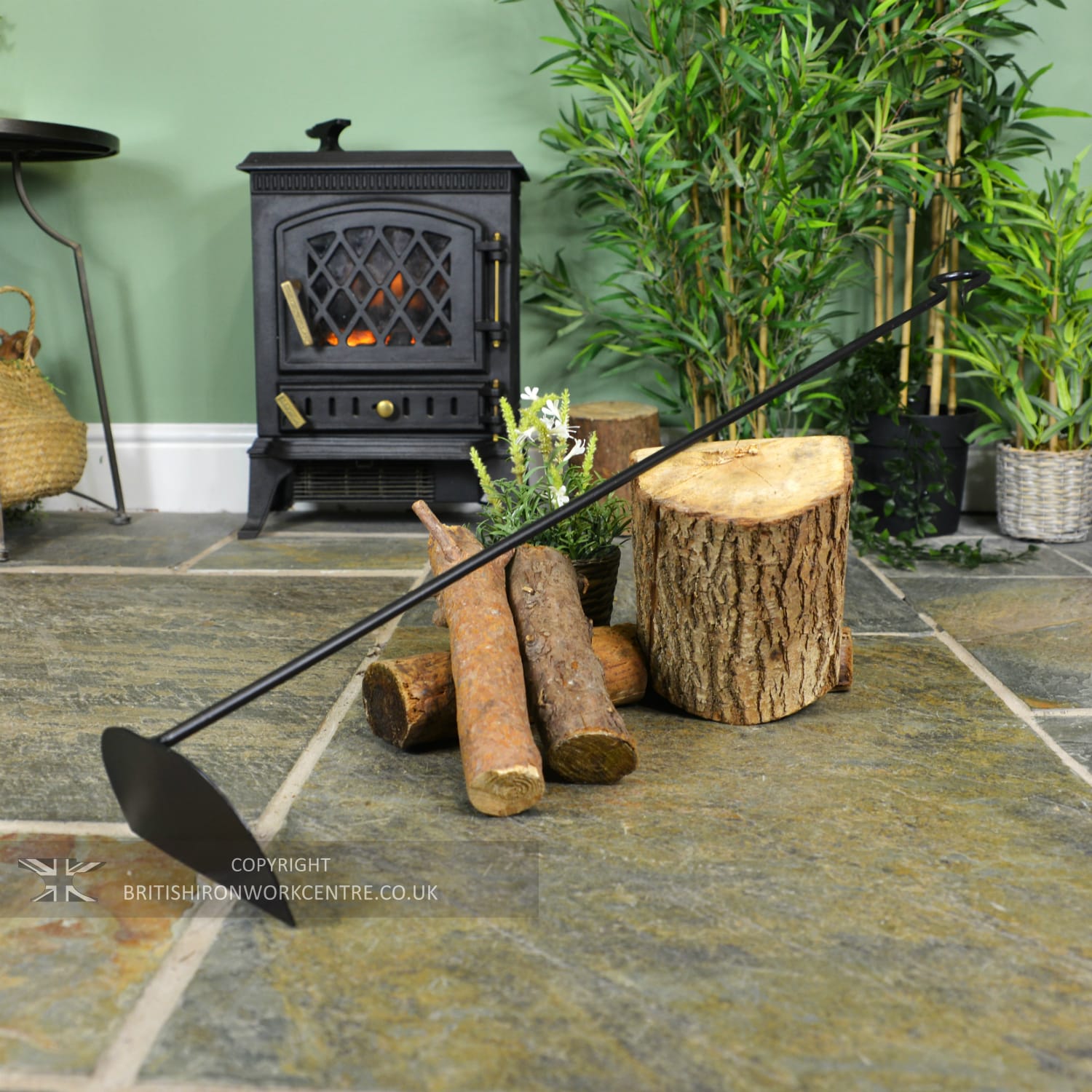 Extra Long Black Fireplace Rake Tool