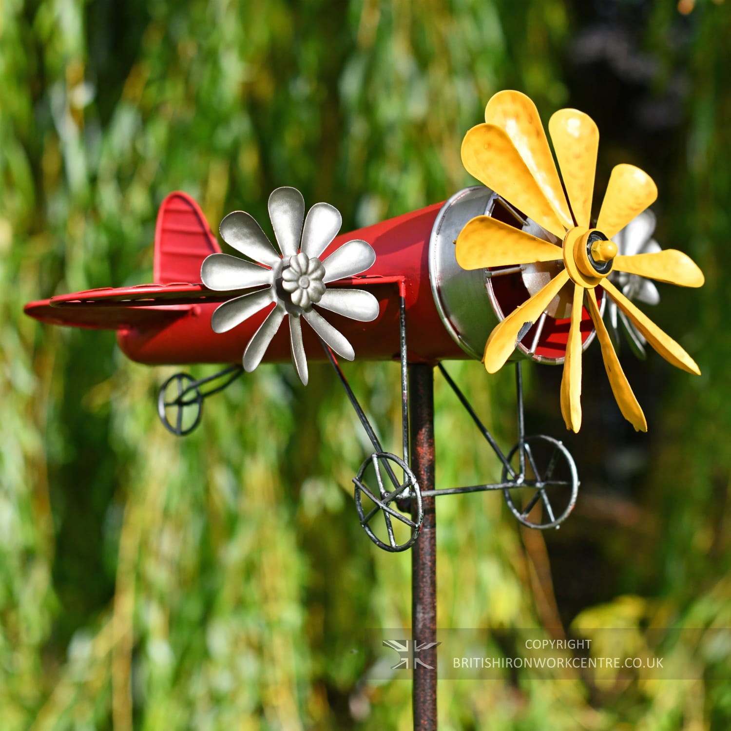 Red and Yellow Aeroplane Garden Wind Spinner