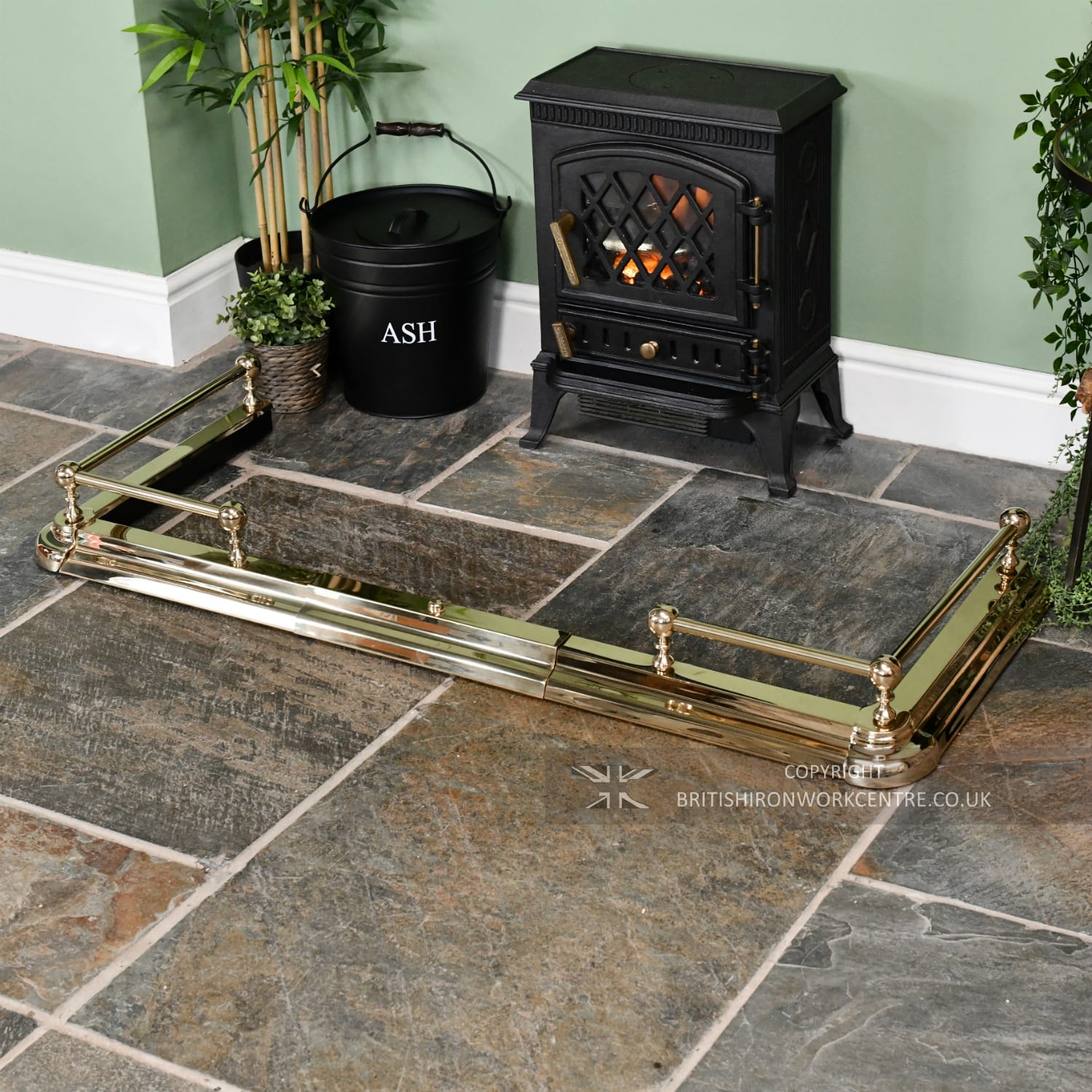 Polished Brass Ball Rail Hearth Fender