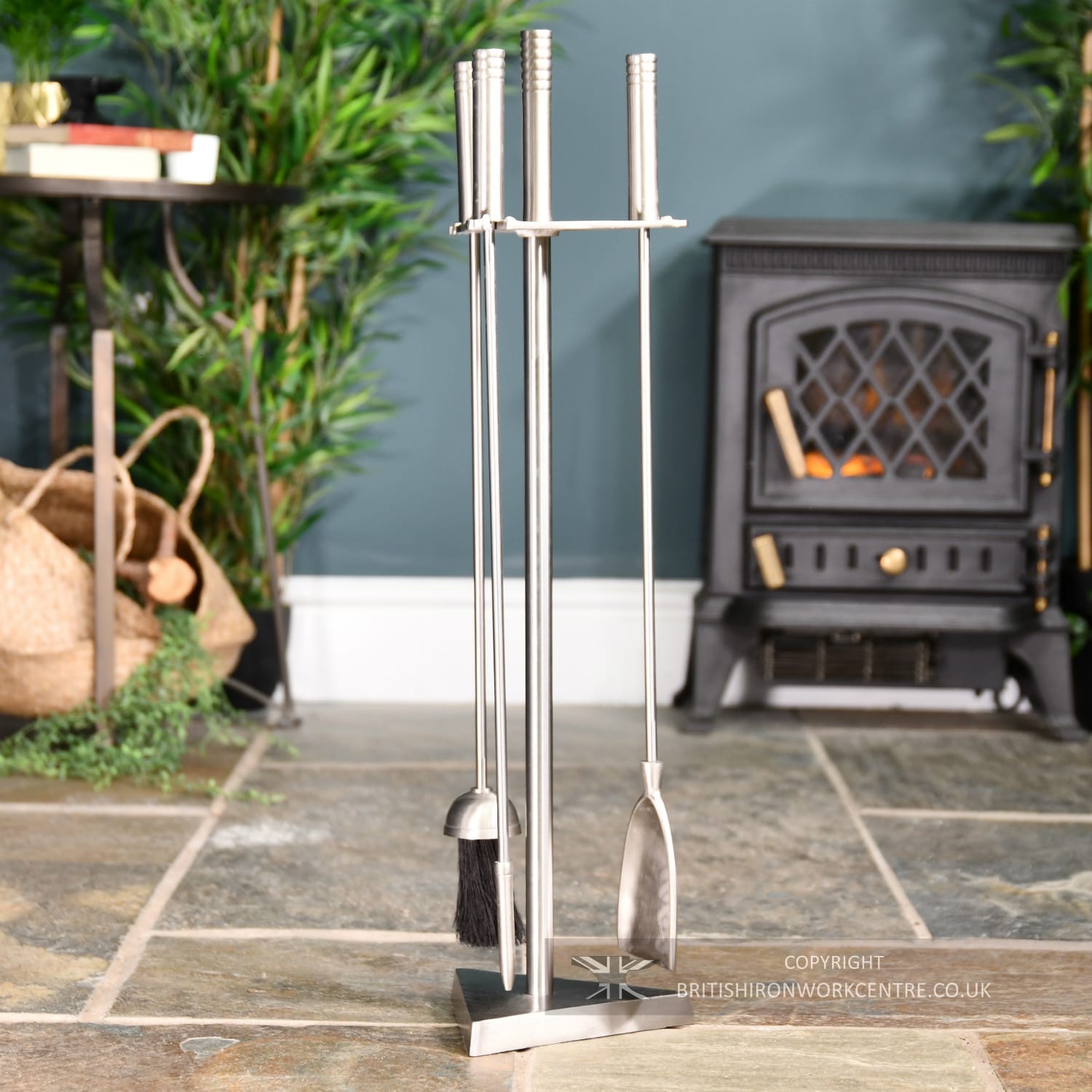 Modern 'Art Deco' Stainless Steel Companion Set 66.5cm