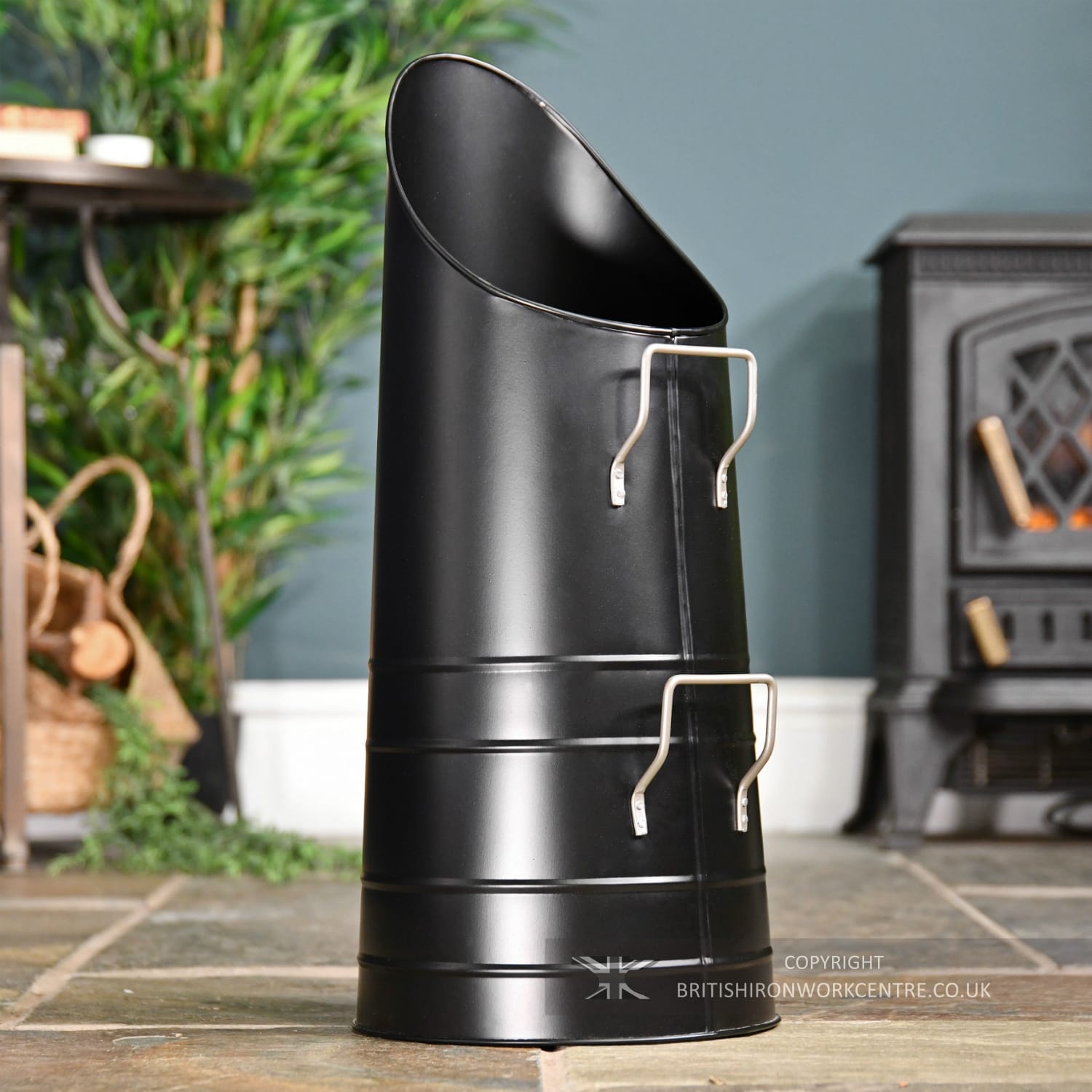 Black Coal Hod with Nickel Handles