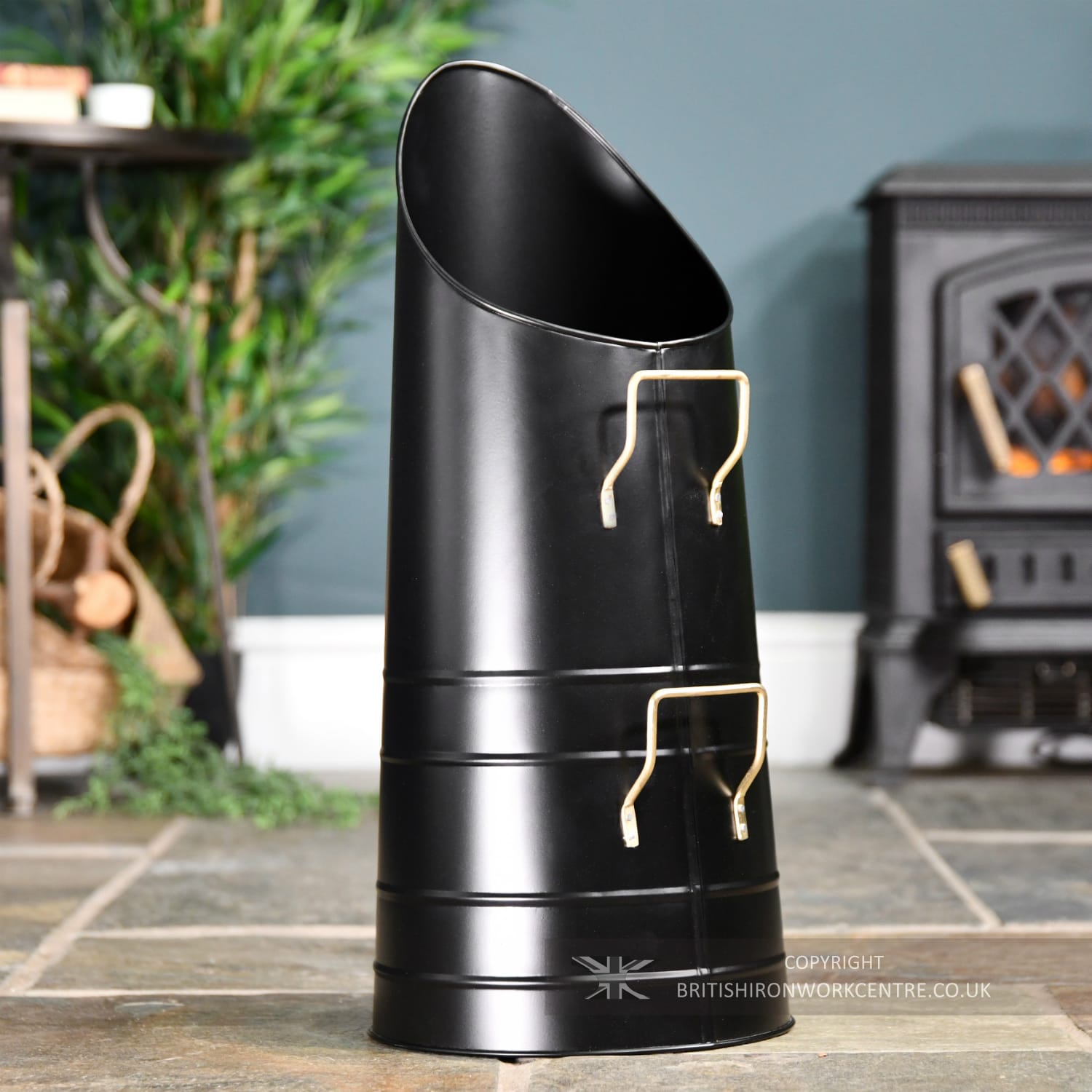 Black Coal Hod with Polished Brass Handles
