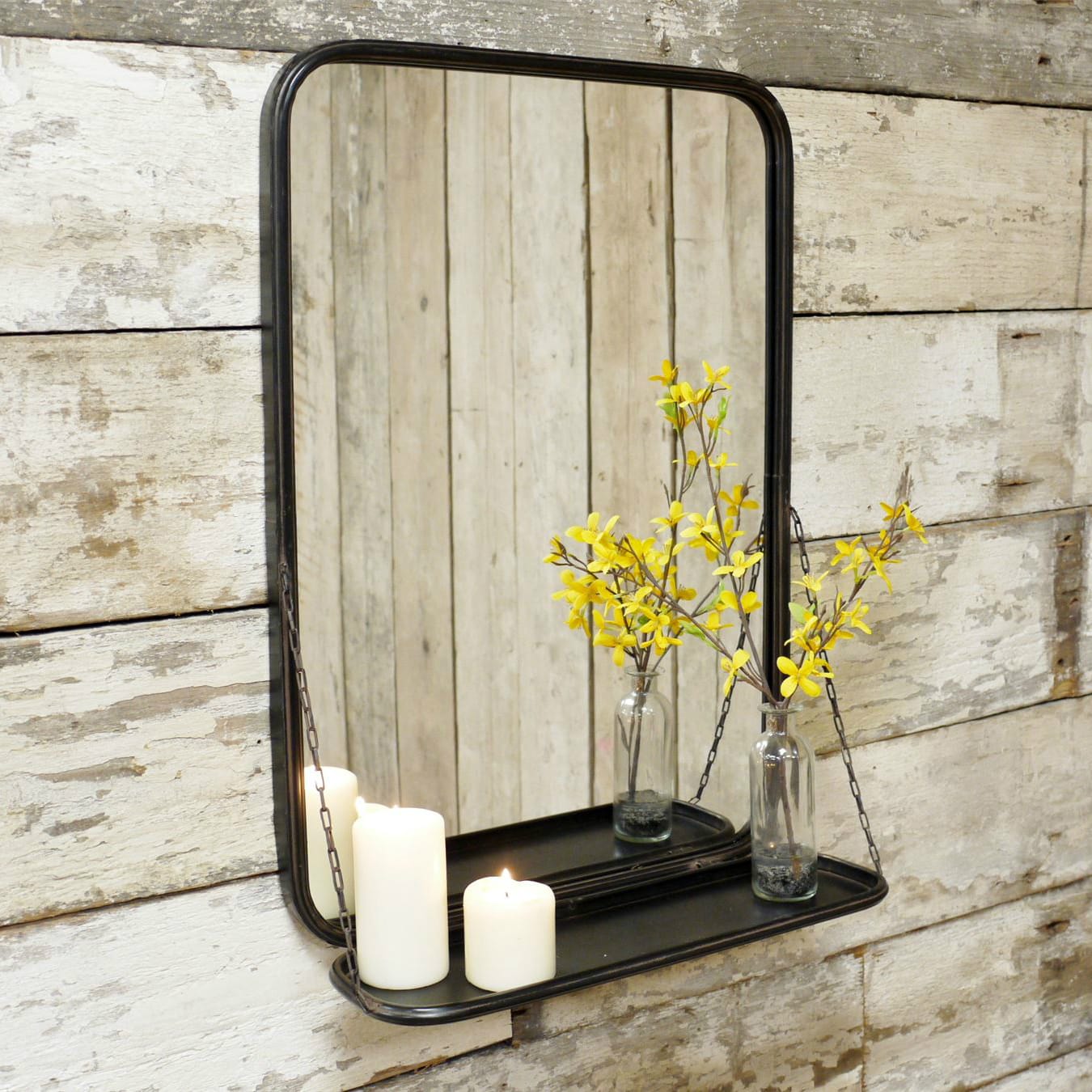 Industrial Mirror with Shelf