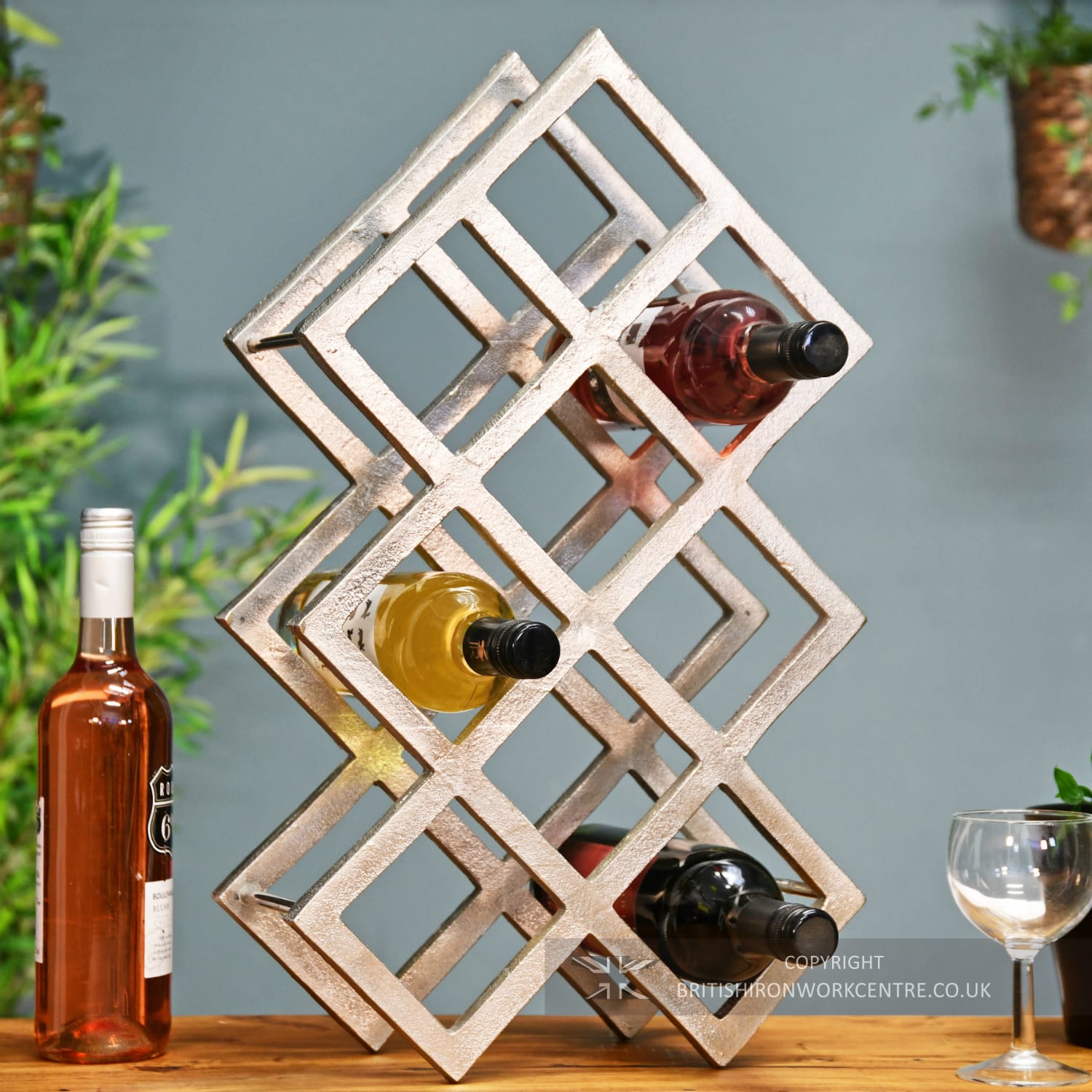 Antique Nickel 'Geometric' 9 Bottle Wine Rack