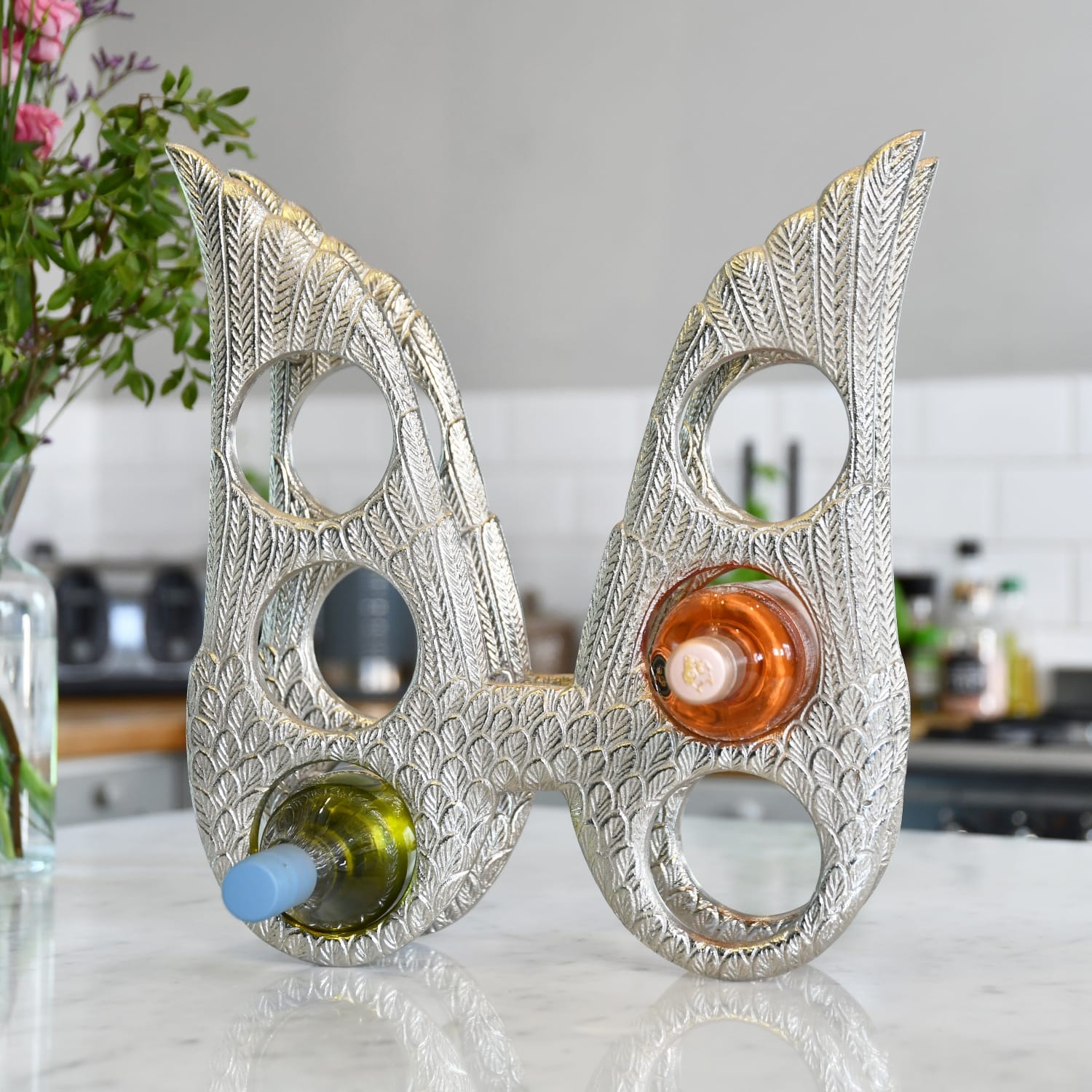 Polished Nickel 'Angel Wings' 6 Bottle Wine Rack