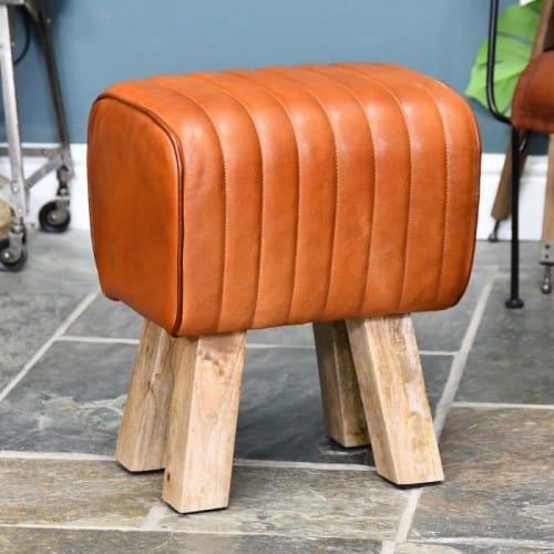 'Brodie' Tan Leather & Mango Wood Stool
