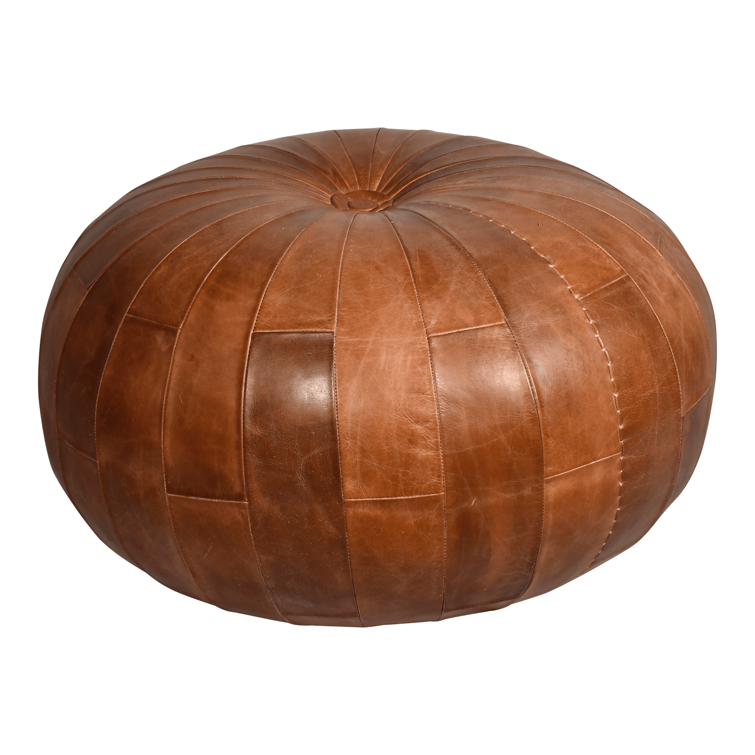 Tambo Natural Brown Leather Pouffe