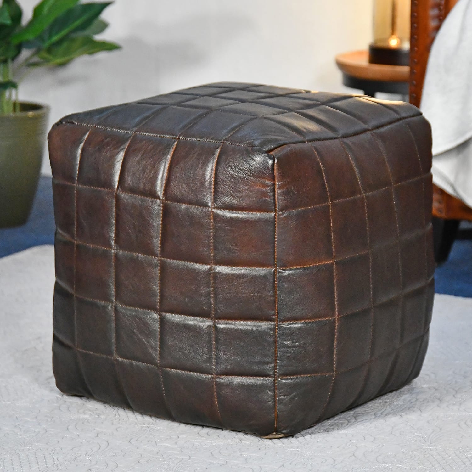 "The Pulford" Leather Square Pouffe