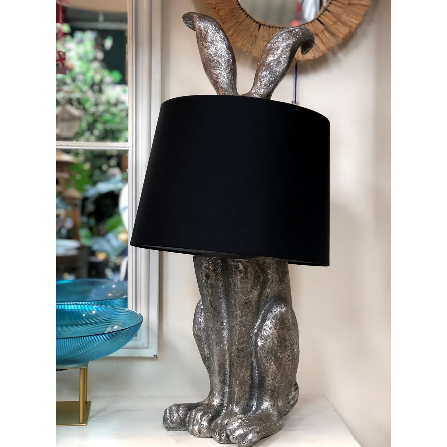 Hiding Harriet Lamp in Antique Silver & Black Shade