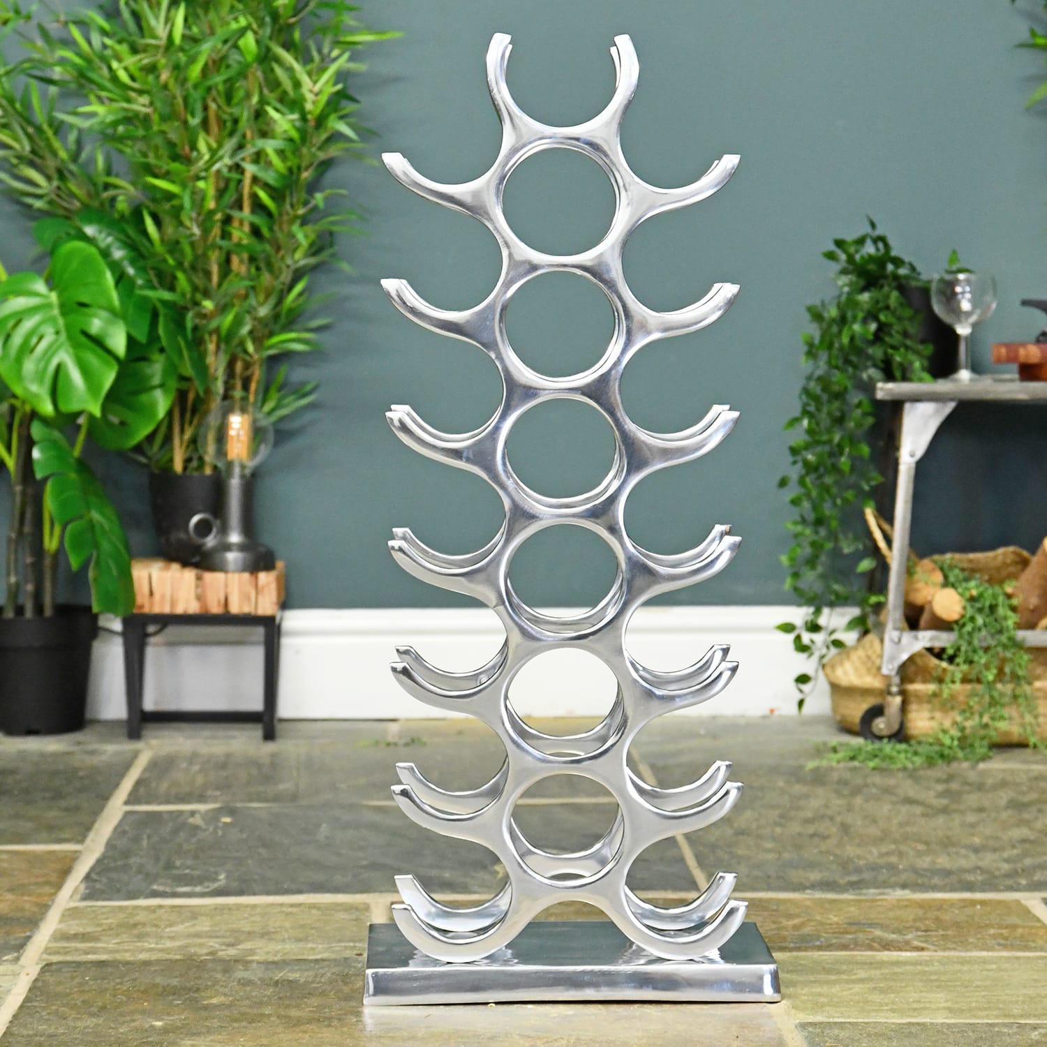 Floor Standing Wine Rack in Polished Aluminium