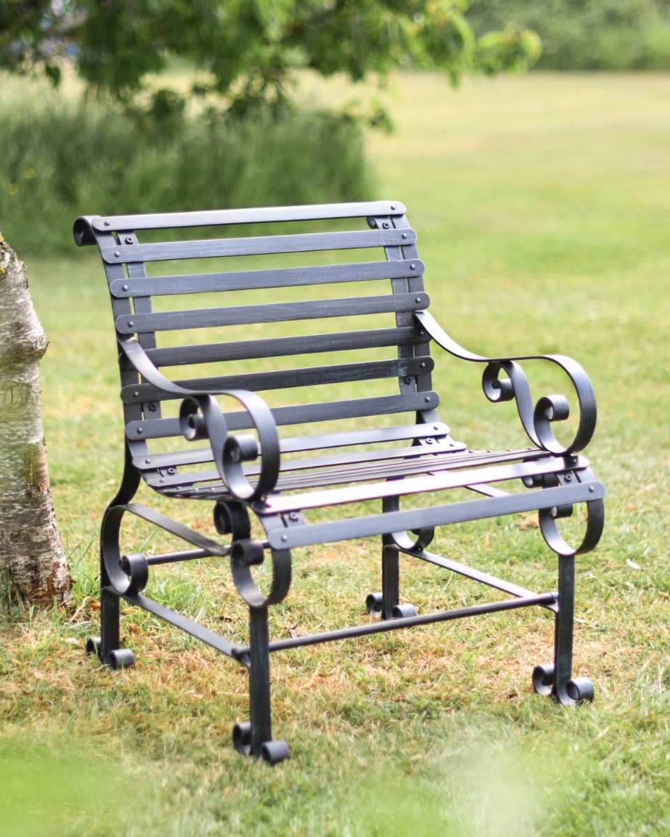 “Chatham" One Seater Metal Garden Bench - Black