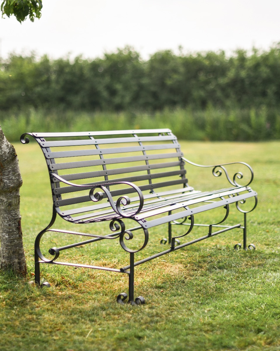 'Chatham' Three Seater Metal Garden Bench - Black