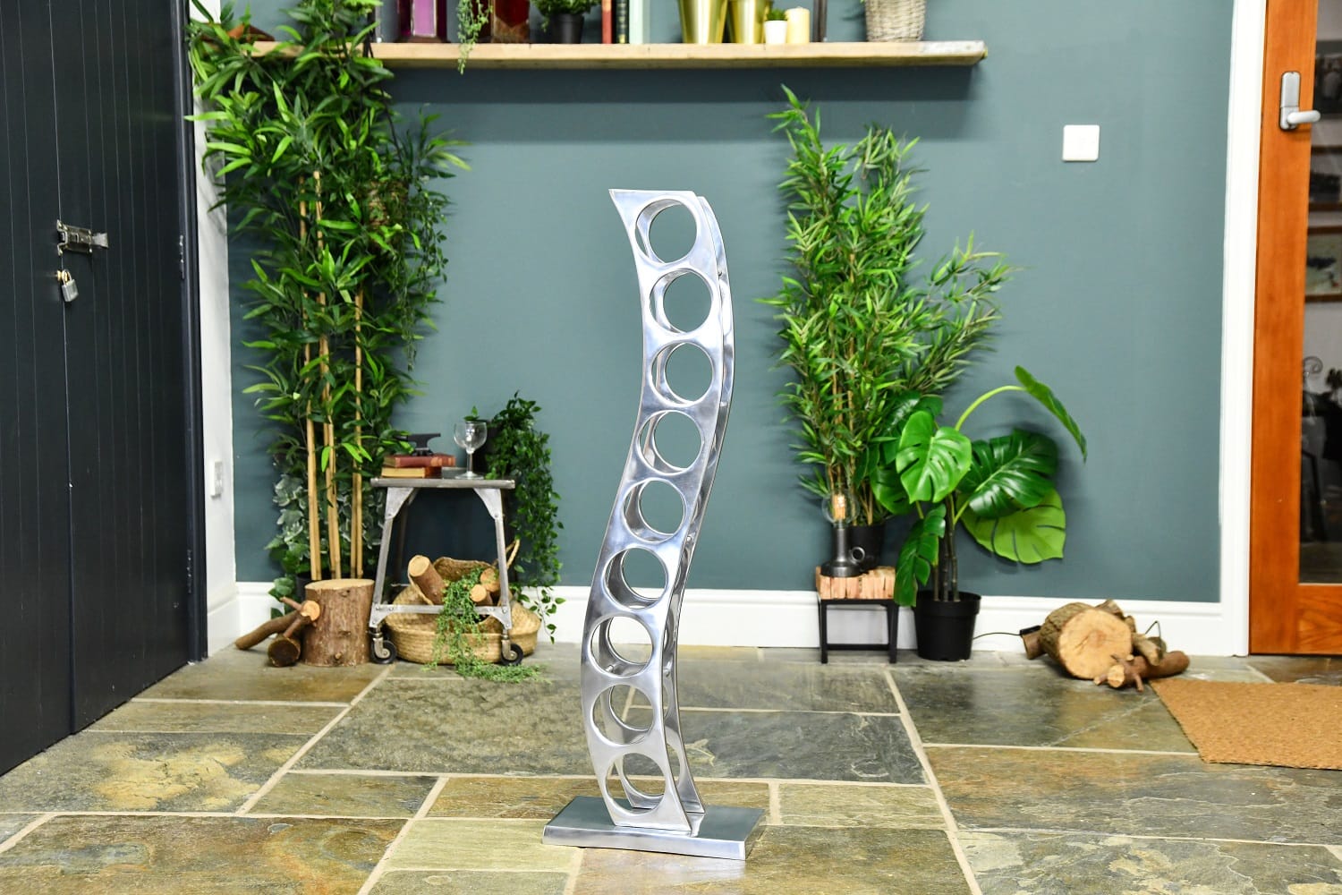 'Serena' Polished Nickel Curved Wine and Bottle Holder