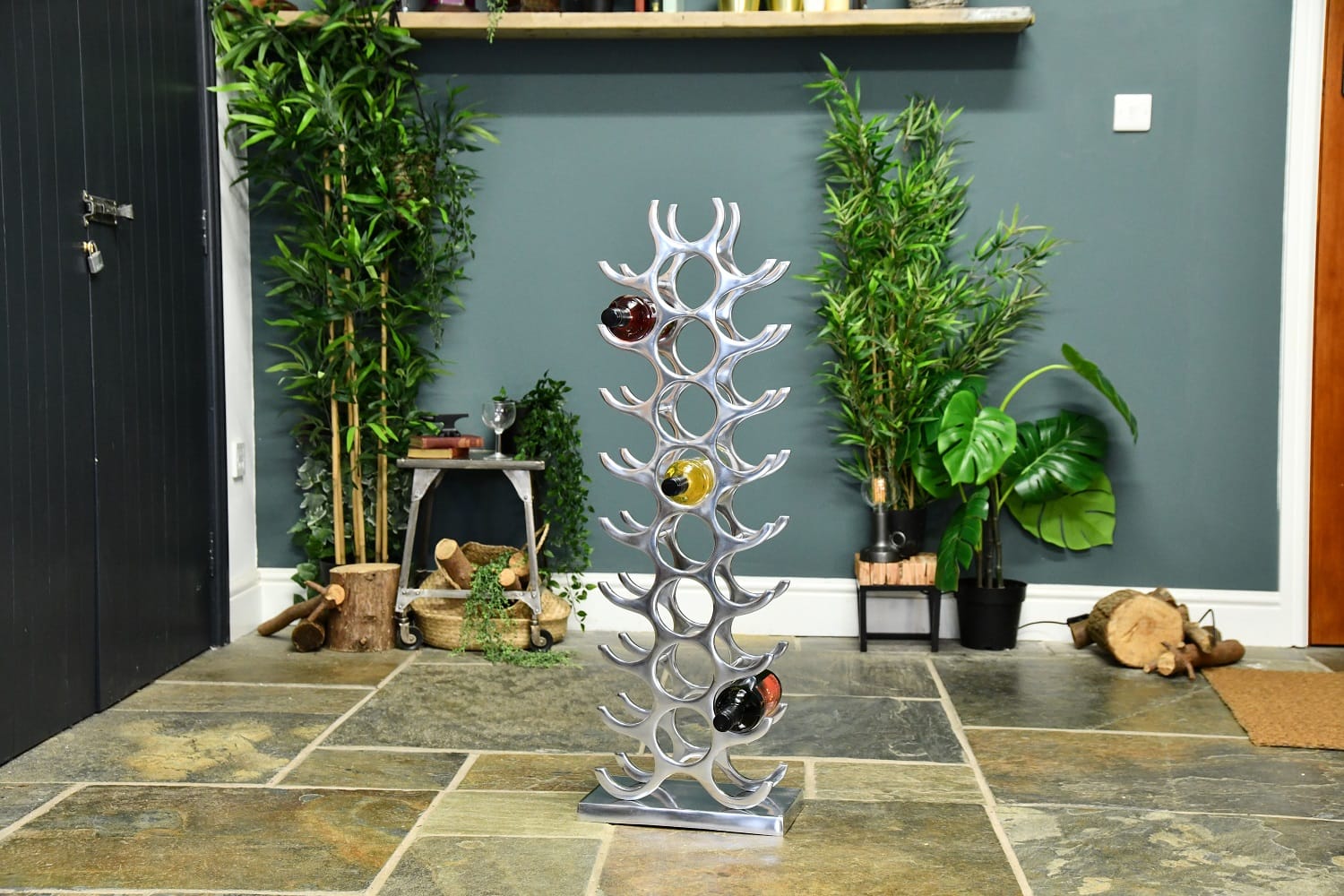Polished Nickel 27 Bottle Floor Standing Wine Rack