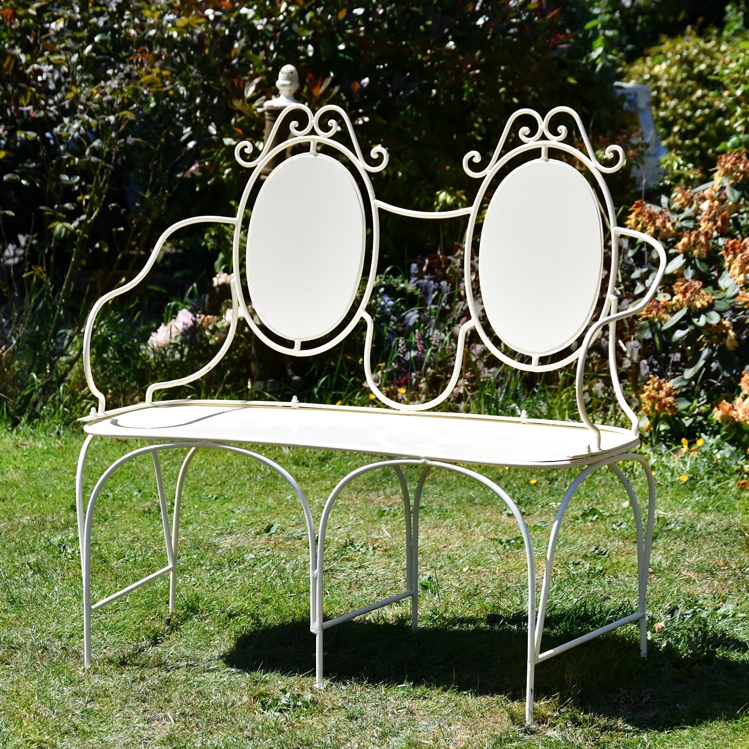 Wrought Iron 'Lady Josephina' Cameo Garden Bench - Cream