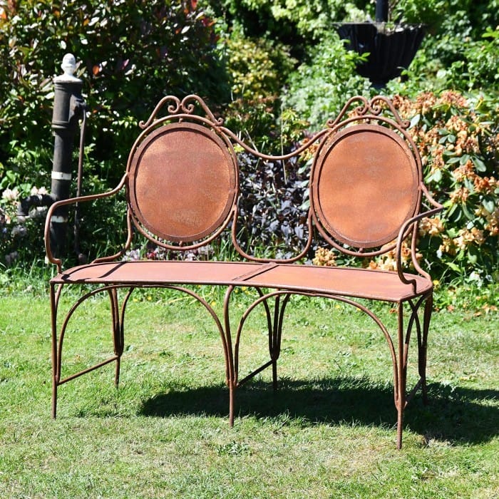 Wrought Iron 'Lady Josephina' Cameo Garden Bench - Rustic