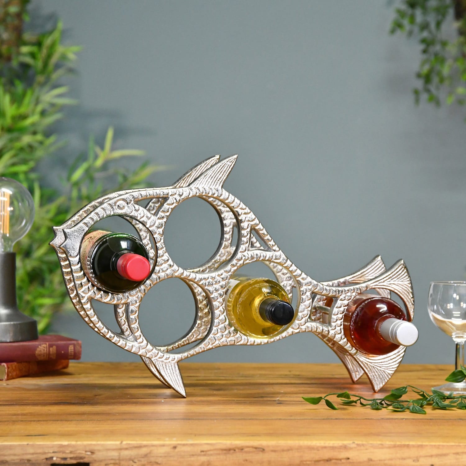 Polished Nickel 'Fish' Wine Rack