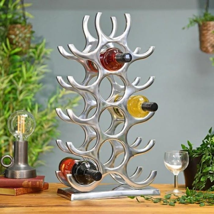 Polished Nickel 15 Bottle Wine Rack & Holder