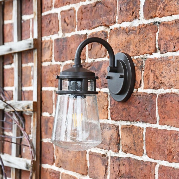 Seeded Glass Industrial Wall Lantern - 29cm