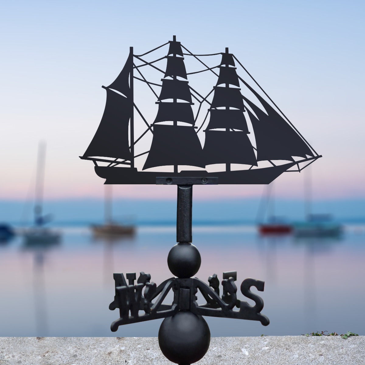 Cast Iron & Steel Barque Sailing Ship Weathervane