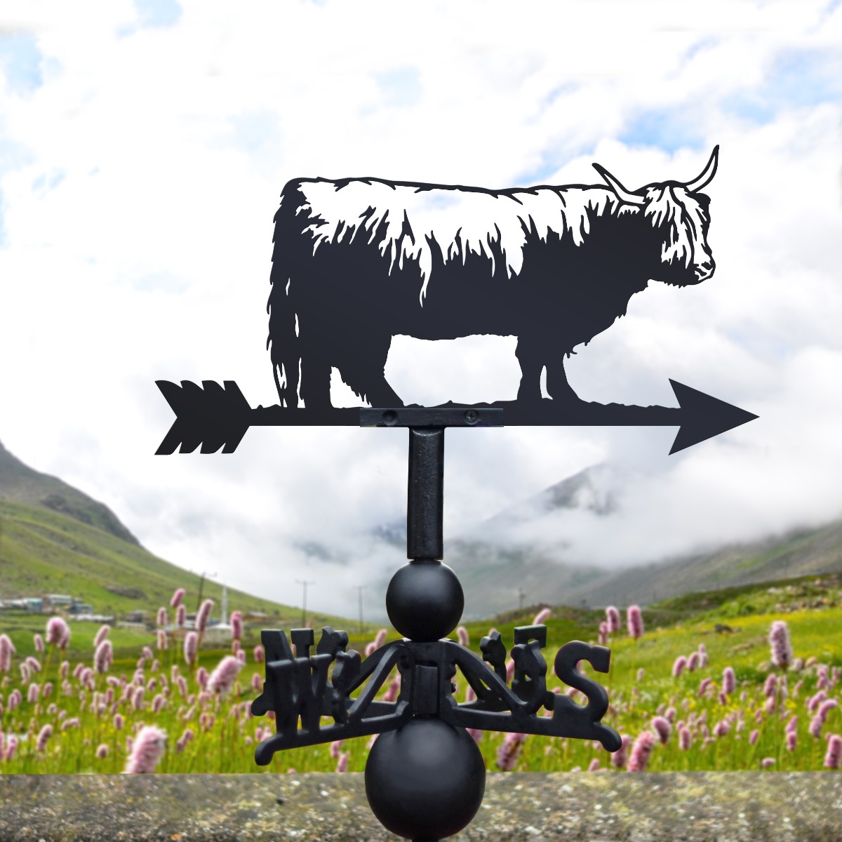 Cast Iron & Steel Highland Cow Weathervane