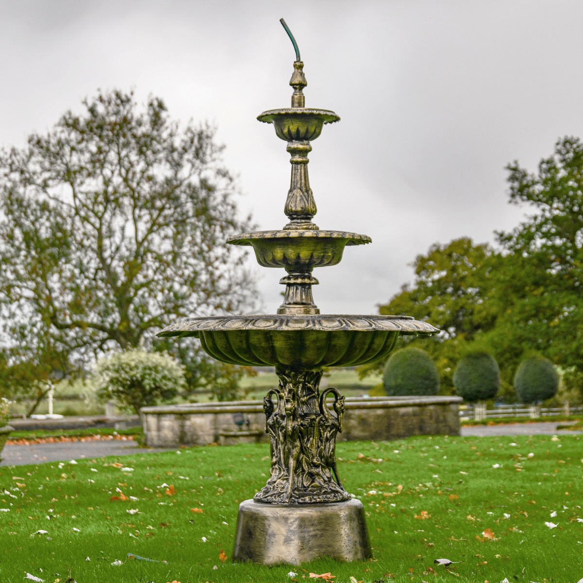 Bronze Three-Tier Ornate Swan Water Fountain
