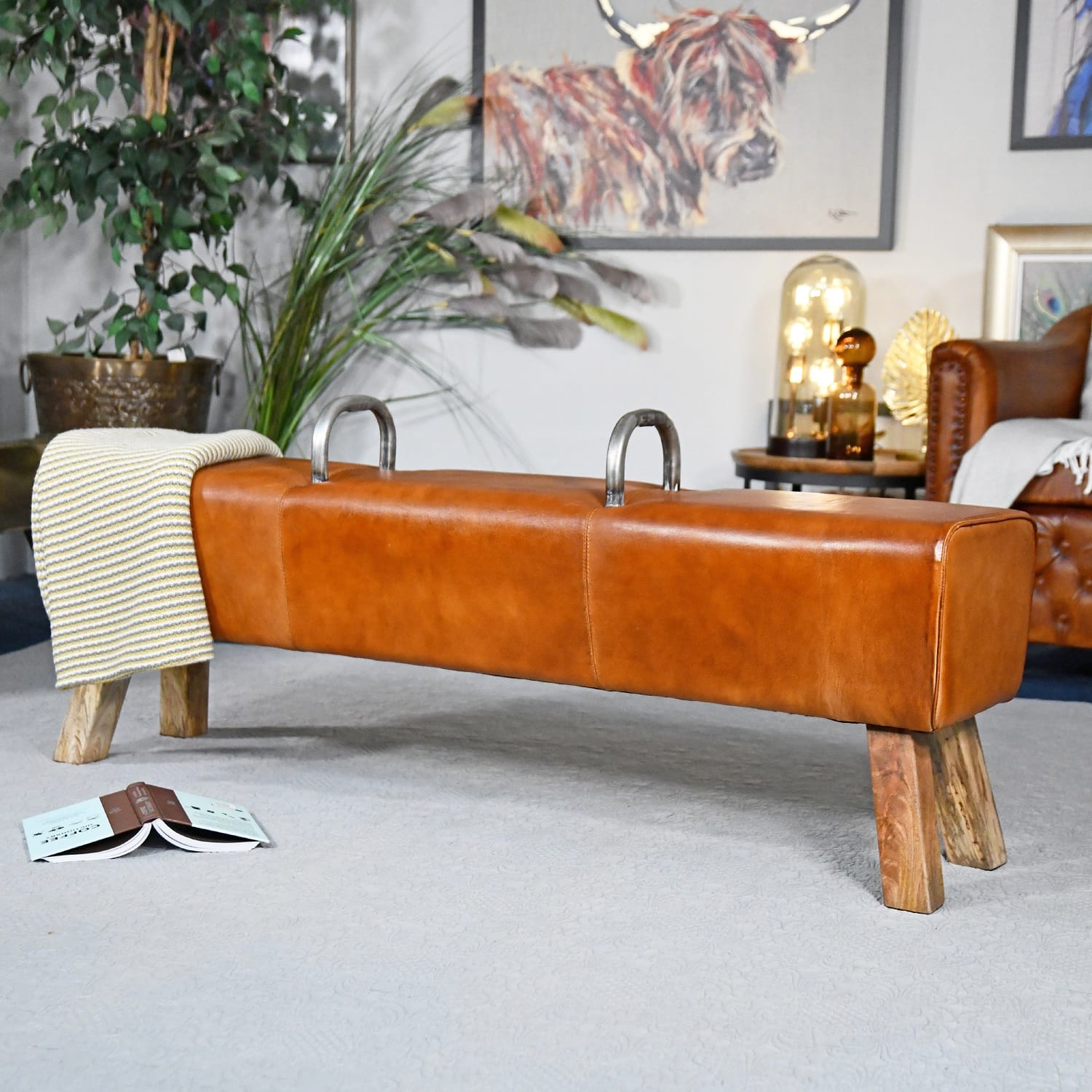 The Stanley Mango Wood & Brown Buffalo Leather Gym Bench