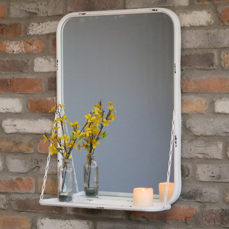 Industrial Shelf with Mirror- White