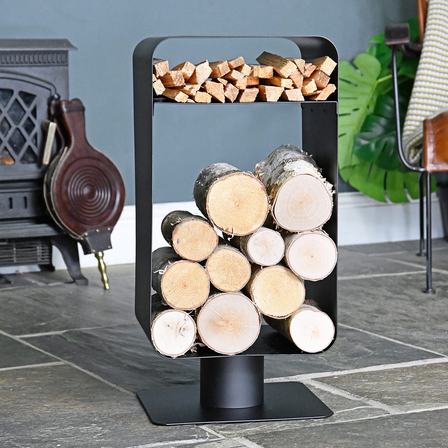Contemporary Black Log and Kindling Store