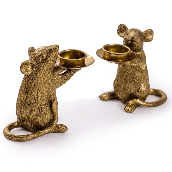 Gold Finish Mouse Table Candle Holder
