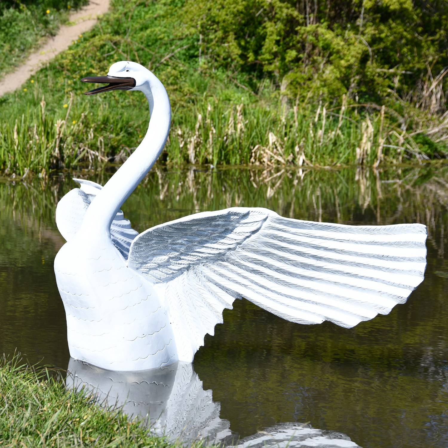 Posturing White Swan Garden Sculpture