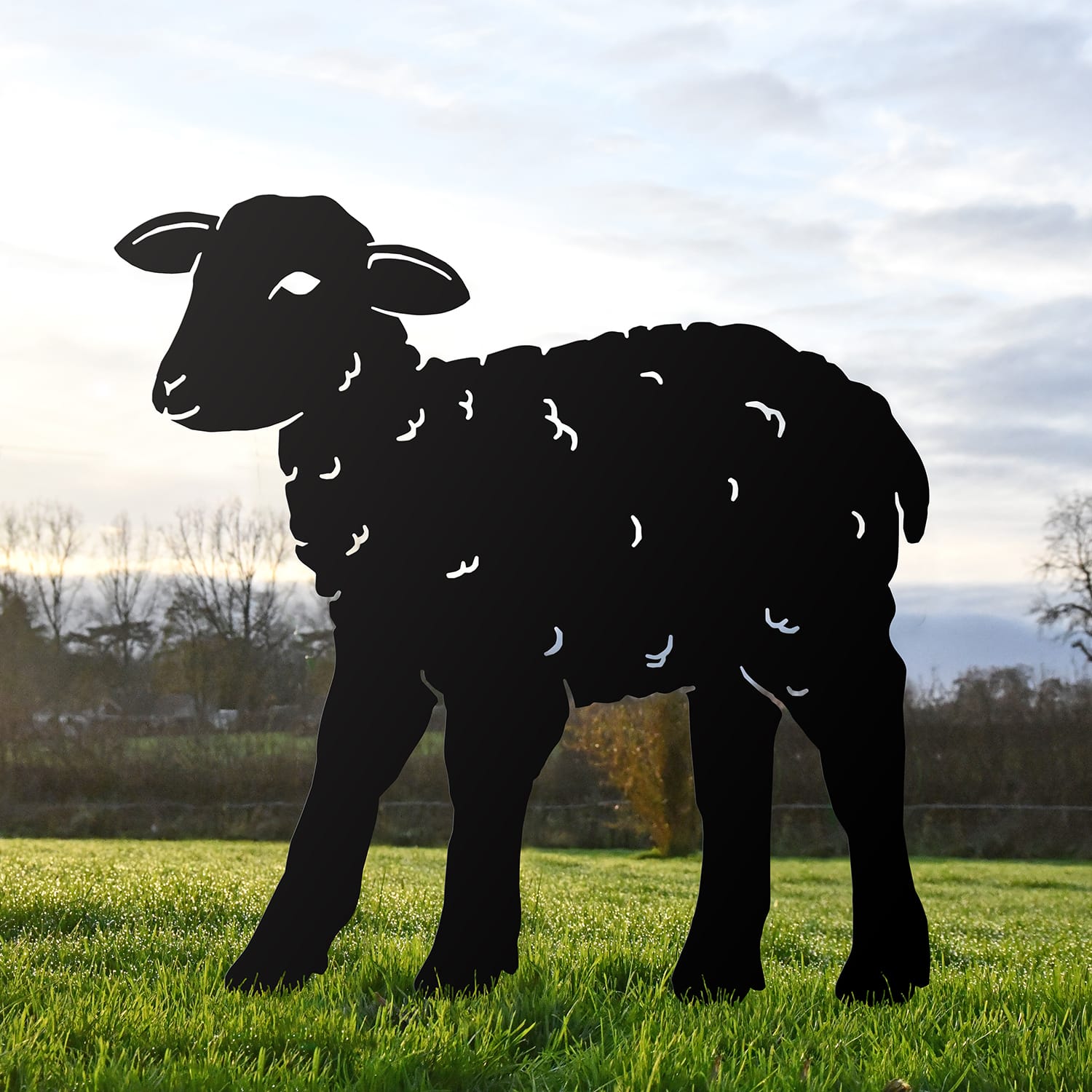 Black Curly Lamb Iron Silhouette Looking Left