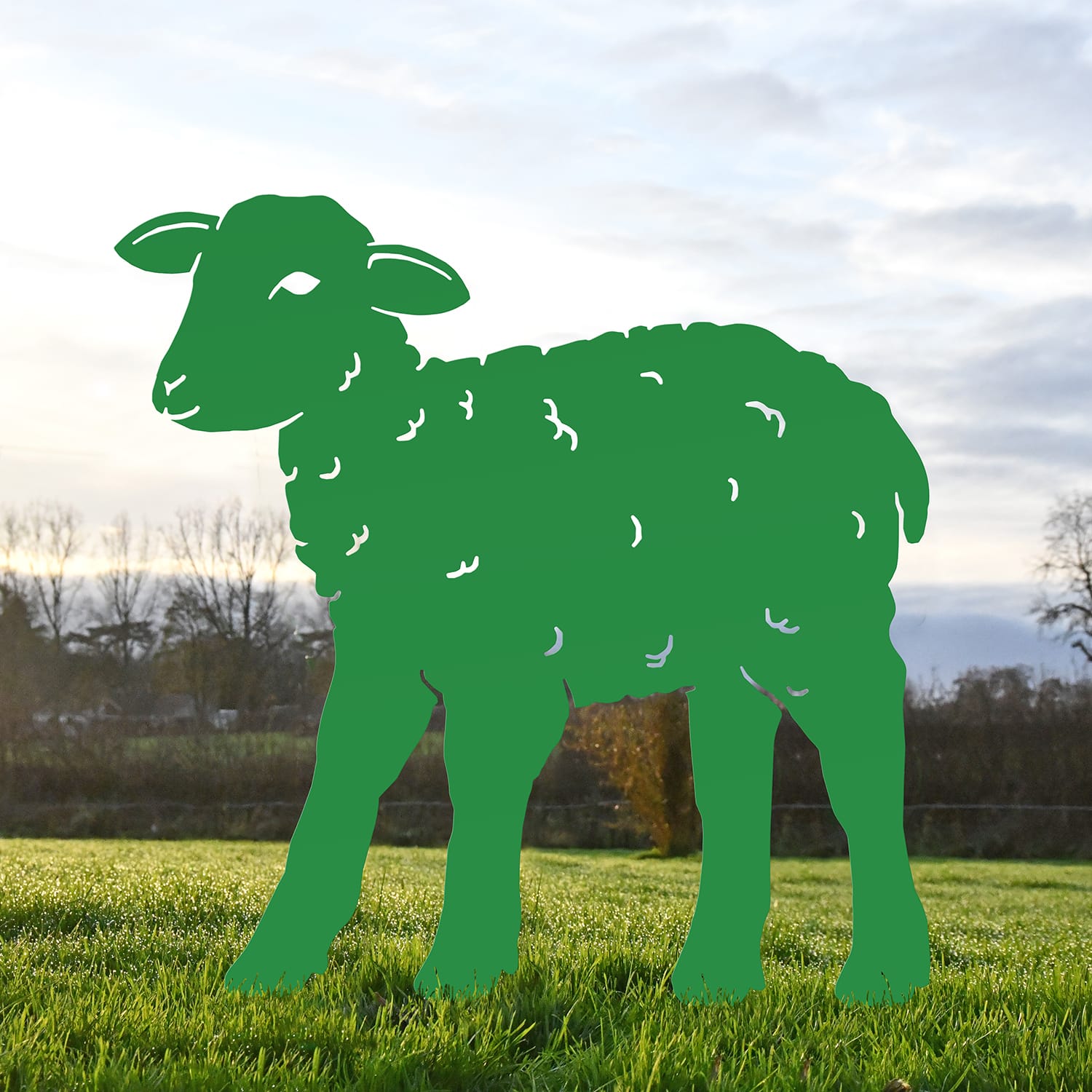 Green Curly Lamb Iron Silhouette Looking Left