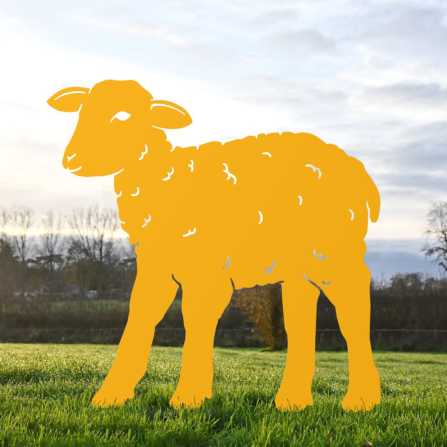 Yellow Curly Lamb Iron Silhouette Looking Left