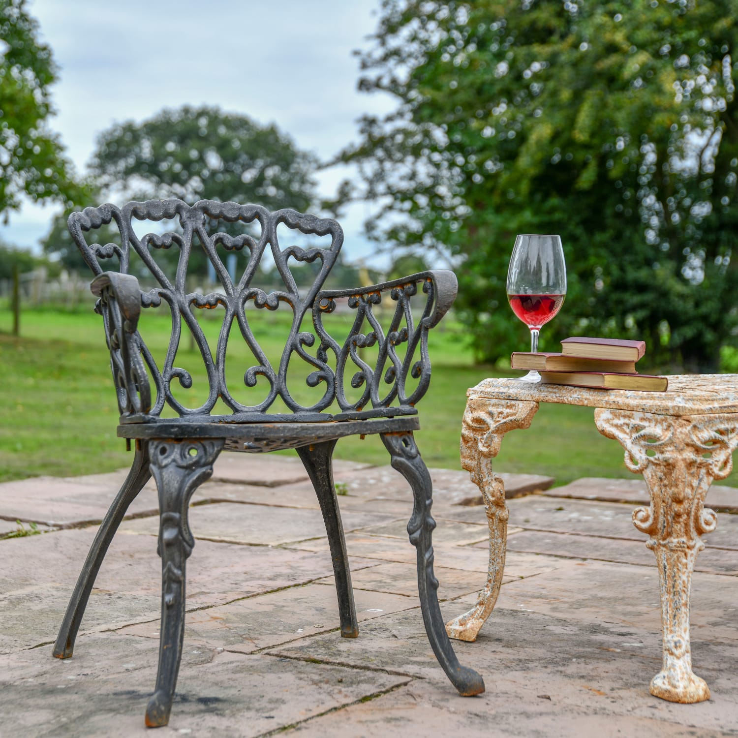 Black Cast Iron Heart Scrolled Garden Chair