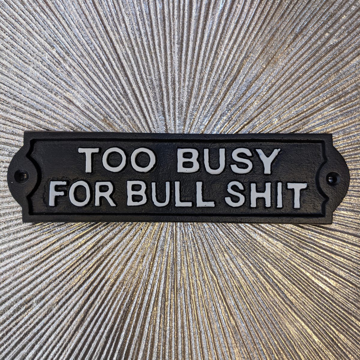 "Too Busy For Bullsh*t" Risque Iron House Sign in Black